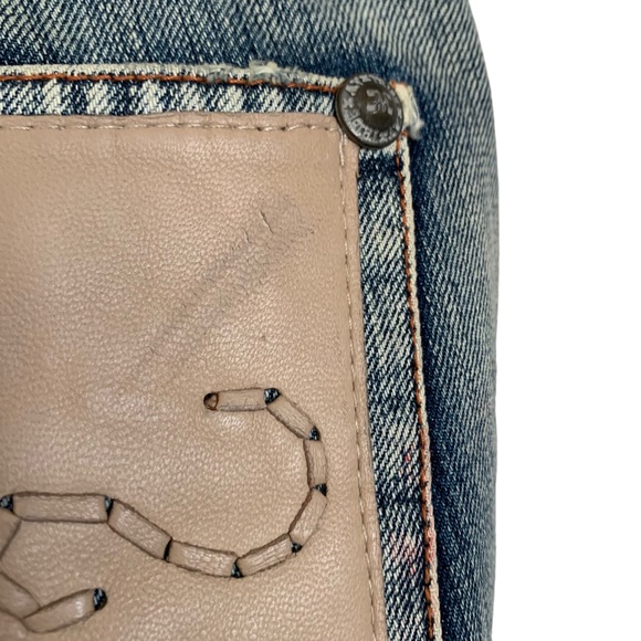 MVX Tribe | Size 27 Leather Jean USA Design 100% Cotton Leather Trim Boho Cowboy - Picture 4 of 15